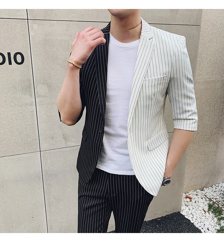 Broek) zwart Wit контрастный стрейп Mannen Pak Voor broiloft Zomer Mannen смокинг костюм Roken Homme Mariage Mannen Pak Slim Fit
