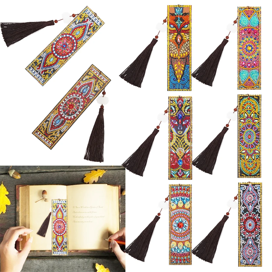 

5D DIY Diamond Painting Leather Bookmark Tassel Book Marks Special Shaped Diamond Embroidery DIY Craft