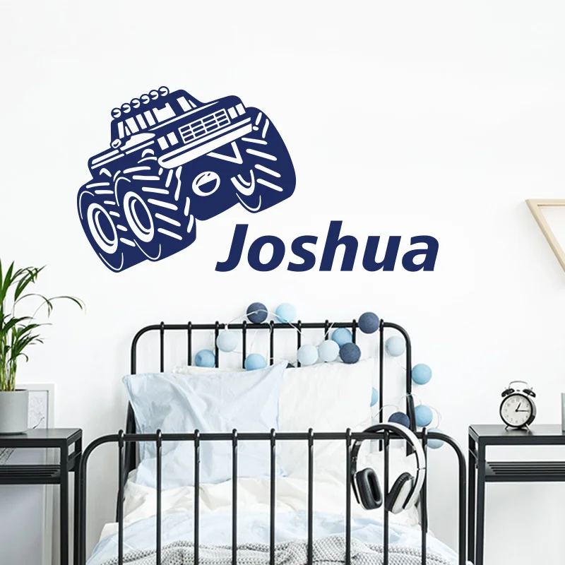 Cartoon Custom Name  Tractor Car Wall Sticker Boy Room Kids Room Personalized Name Vehicle Tractor Wall Decal Bedroom Nursery  (3)