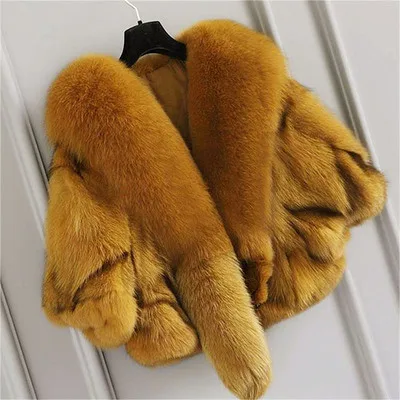 Camel Flurry& теплая женская короткая куртка из натурального Лисьего меха и пальто Новая Осенняя зимняя накидка из натурального меха красная/серая/Kahki шуба из лисьего меха - Цвет: Camel