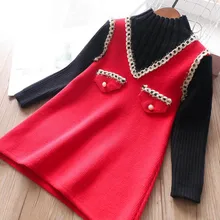 Платье для девочек; вязаное платье с длинными рукавами для малышей; коллекция года; сезон весна