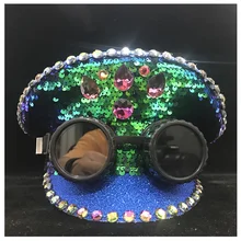 Steampunk Unisex Men Women Green Police Hat With Black Metal Classes Performance Military Hat Captain Hat