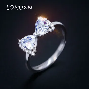 

high quality Fashion Luxury white Crystal 925 sterling silver ring Butterfly bow-knot shape Design rings For Women Jewelry Gift
