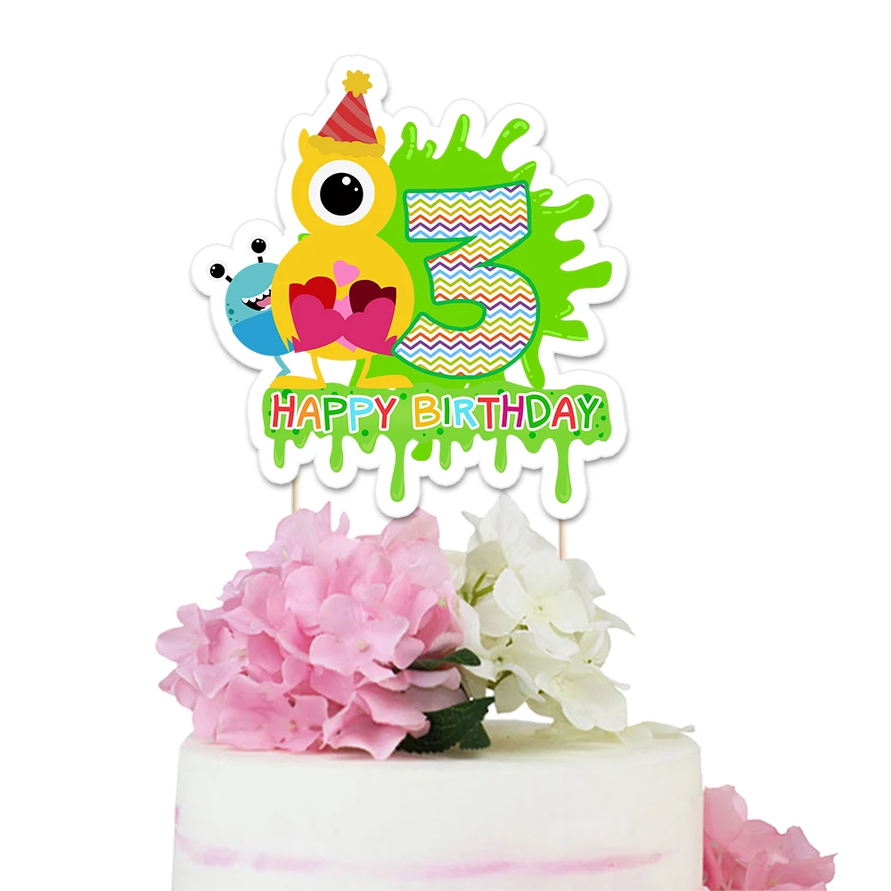 happy birthday3 Мини нарисованный Монстр вечерние бумажный торт Топпер Беби Шауэр Детский праздник день рождения украшения поставки на заказ Топпер - Цвет: happy birthday3