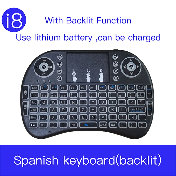 i8 Mini Wireless Spanish Keyboard 2.4G Color Backlit Air Mouse Touchpad