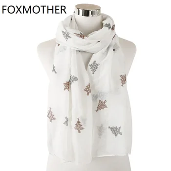 

FOXMOTHER New Winter White Christmas Tree Print Scaves Shawl For Women Ladies Wraps