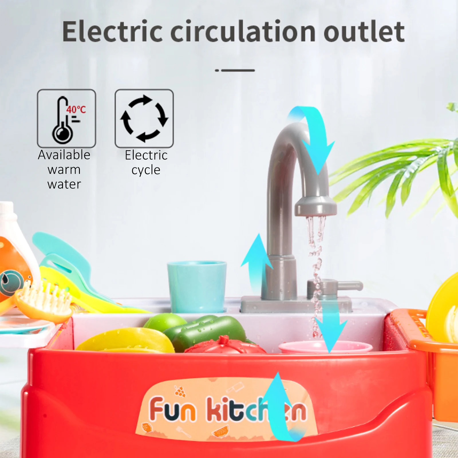 Doki Toy Kitchen Children Dishwasher Table Toy Simulation Sink Faucet Circulating Water Electric Wash Table Kids Role Toys