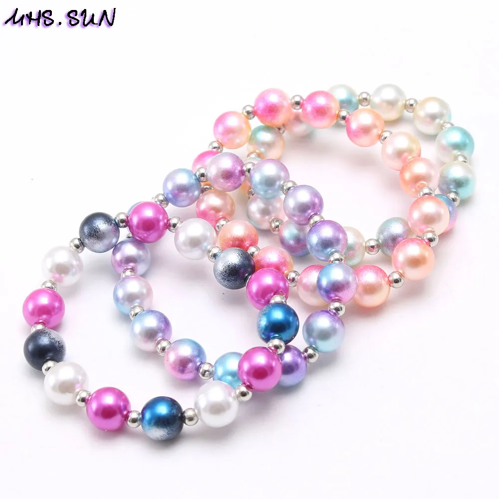 

MHS.SUN baby kids fashion beads bracelets elastic diy colorful pearl bracelet for girls children party jewelry accessories 1pc
