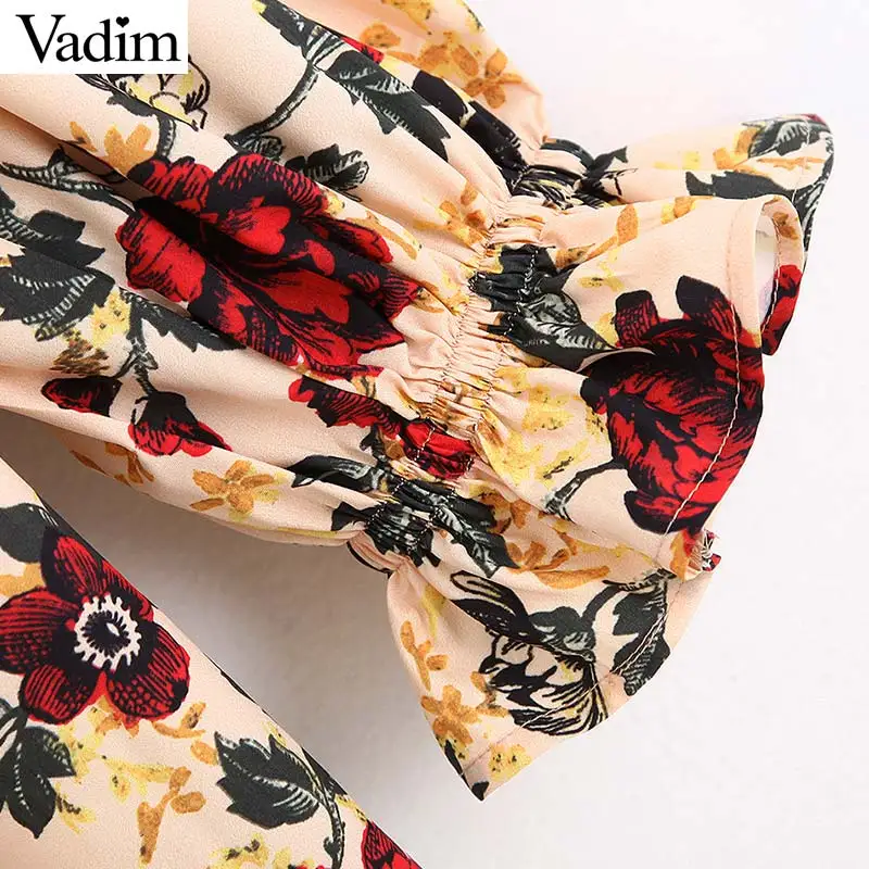 Vadim женская блузка с цветочным узором, v-образный вырез, длинный рукав-колокол, плиссированная рубашка, Женская милая, обычная модная блуза LB415