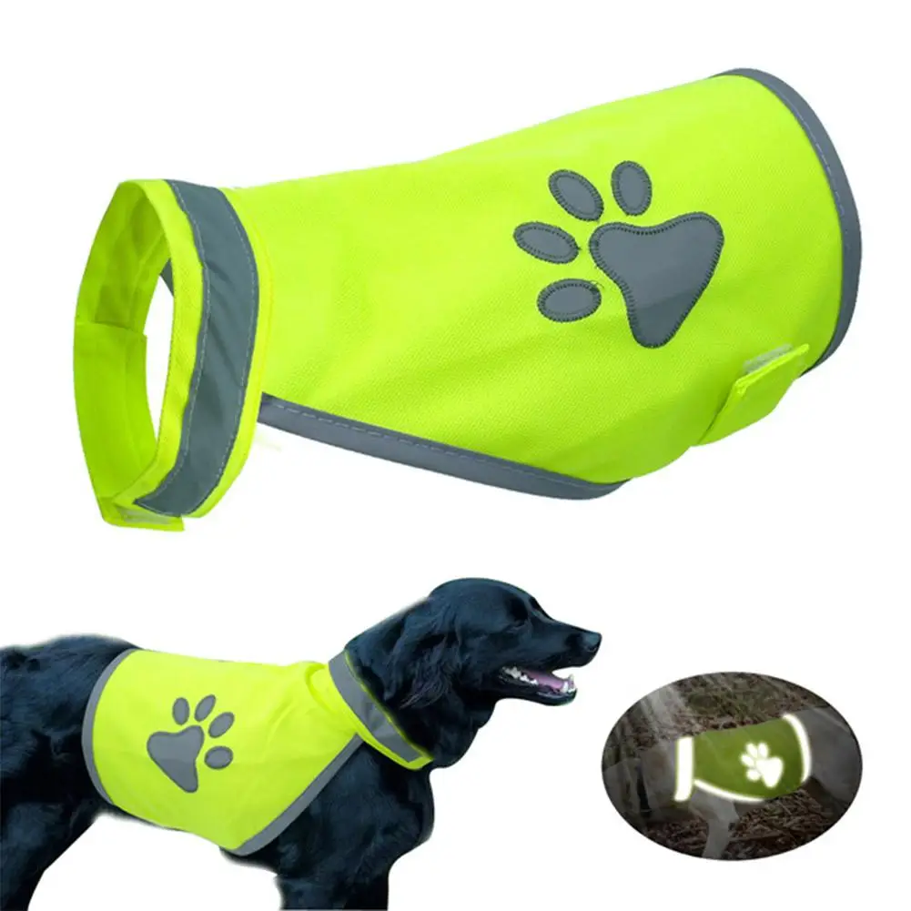 

TPFOCUS Pet Vest Safe Fluorescent Green Dog Vest with Reflective Paw Printing Outdoor Hiking Walking Adjustable magic sticker