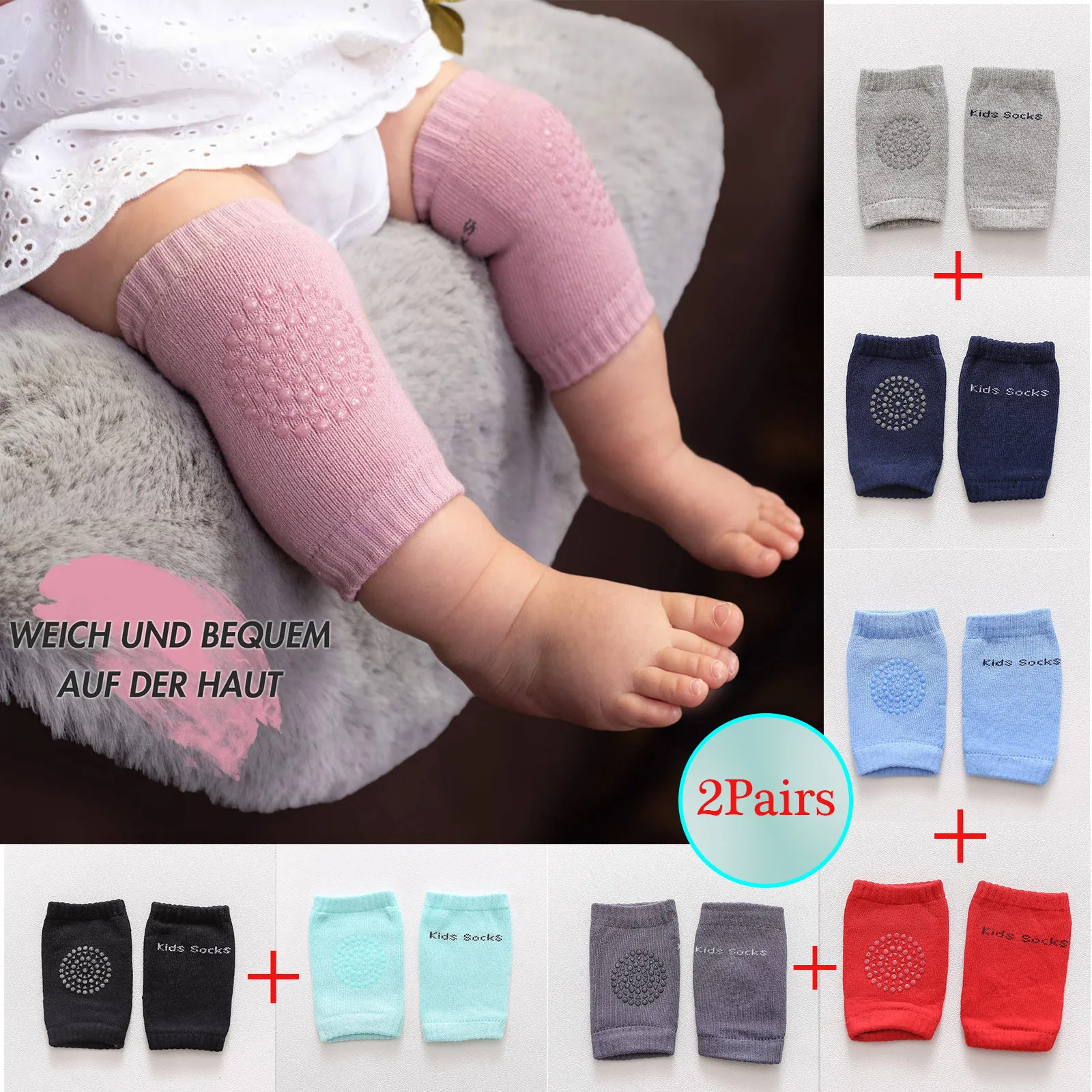 Almohadillas deportivas de seguridad para bebés, almohadilla para codo de gatear, calcetines con engranajes, accesorios para bebés, 2 pares