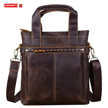 

Retro Leather Men's Shoulder Messenger Bag Men Leather Casual Simple Small Crossbody Bag Male Bag Handbags Crazy Horse Leather