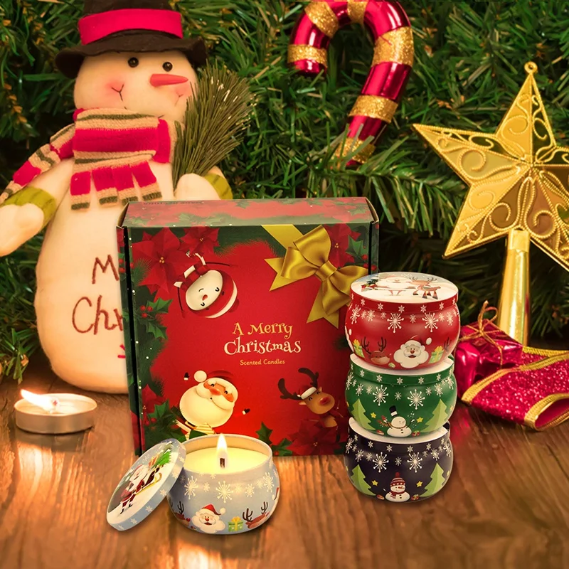 4Pcs Christmas Metal Tin Jars Coffee Tea Spice Candy Jewelry Storage Case Candle Making Containers Decorations Boxes 4.4OZ | Дом и сад