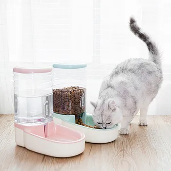 

Pet Cat Automatic Feeders Dog Water Bottle Large Capacity Food Water Dispenser Cats Feeding Plastic Bowls 3.8L
