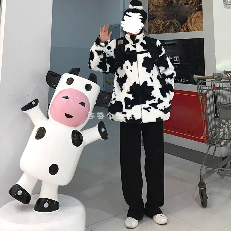 Women's Coats Winter Black White Cow Loose Female Imitate Mink-like Plush Coats Lady Trendy Jackets soft fleece college Outwear