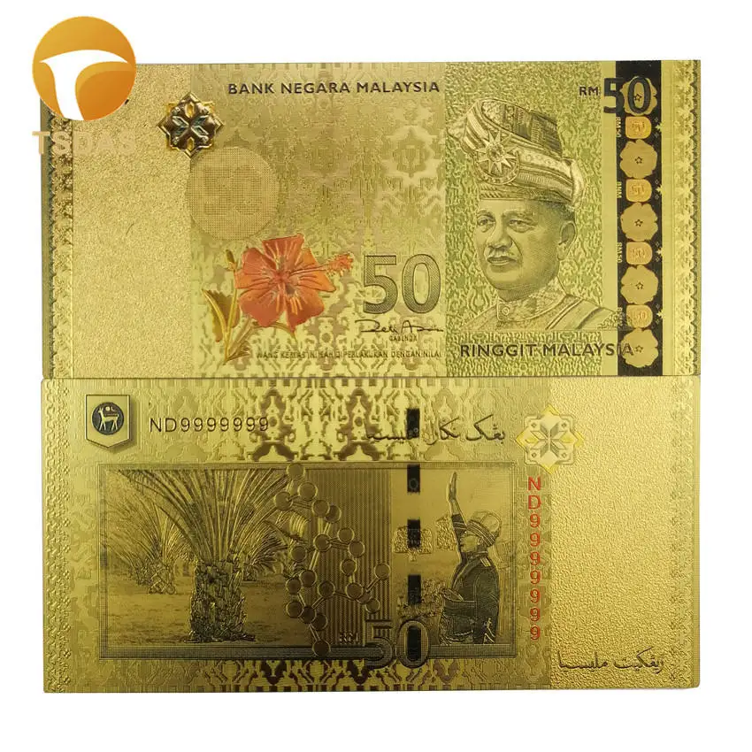 50 ringgit(1) 50 Ringgit позолоченная банкнота 10 шт./партия 24 k Золотая фольга банка Примечание Малайзия как подарки - Цвет: 50 ringgit(1)