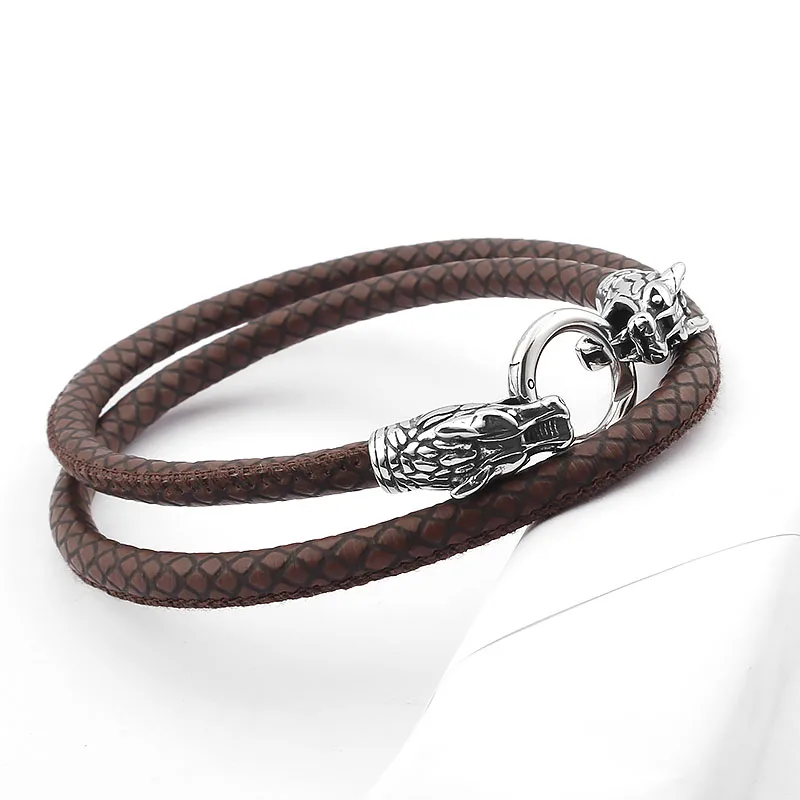 1Set Stainless Steel Wolf Heads Stopper Connector Spring Clasp For 6mm Round Leather Cord Bracelet Necklace DIY Jewelry Making