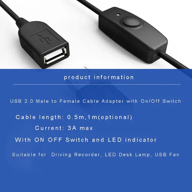 Daten Sync USB 2.0 Verlängerung Kabel Mit ON OFF Schalter Led-anzeige für  Raspberry Pi PC USB Fan LED Lampe USB ladegerät - AliExpress