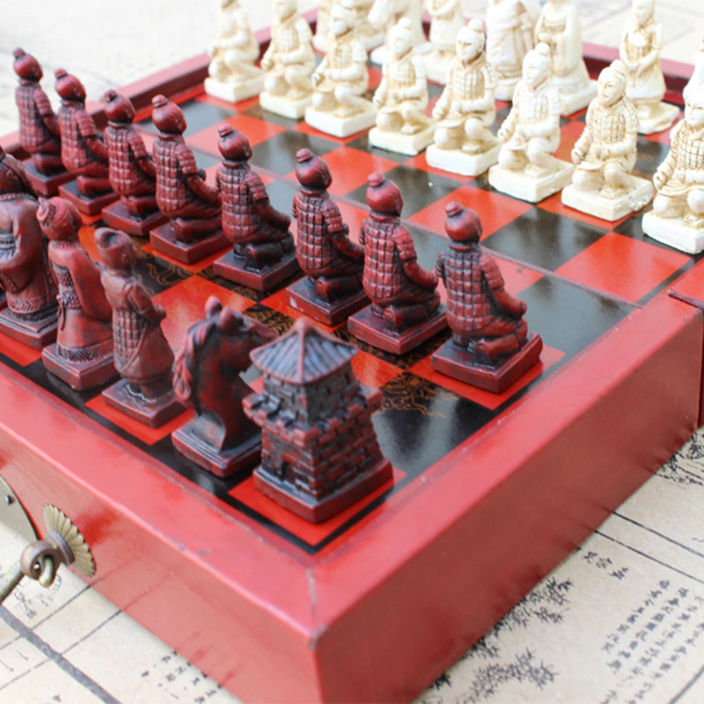 Folding Portable Antique Chinese Chess Board Games Wooden Table Chess Pieces Set for Family Collectibles