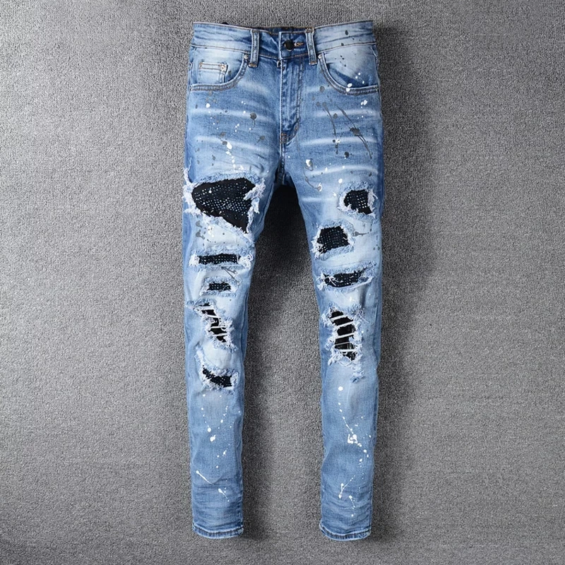 Pantalones vaqueros azules de marca para hombre, vaqueros de motociclista  rotos destrozados, parches rotos, pantalones vaqueros ajustados de Hip Hop  para hombre 563|Pantalones vaqueros| - AliExpress