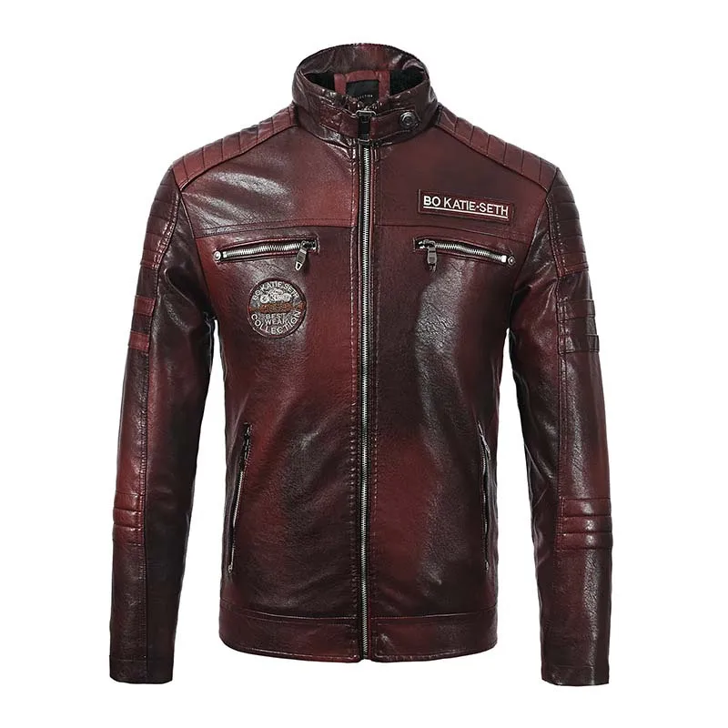 KIOVNO Men Pu Leather Jackets Coats Fleece Lined Motorcycle Faux Leather Jackets Outwear For Male Size L-3XL Windbreak (2)