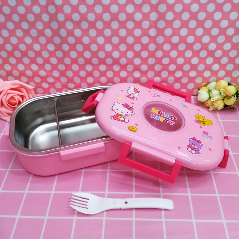 

Cartoon KT Cat Deepening Grid Stainless Steel Lunch Box Tableware Cartoon Student Lunch Box Bowl