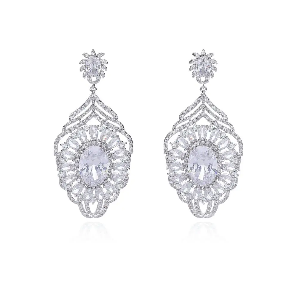 

Classic Cubic Zircon Earrings for Wedding, Crystals Dangle Earring for Bride, Women Girl Gift CE10578