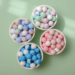 50pcs Silicone Loose Baby Bead 15mm Chewable Food Grade Infant Print Round Ball Baby Teething Bead Rodent Teether