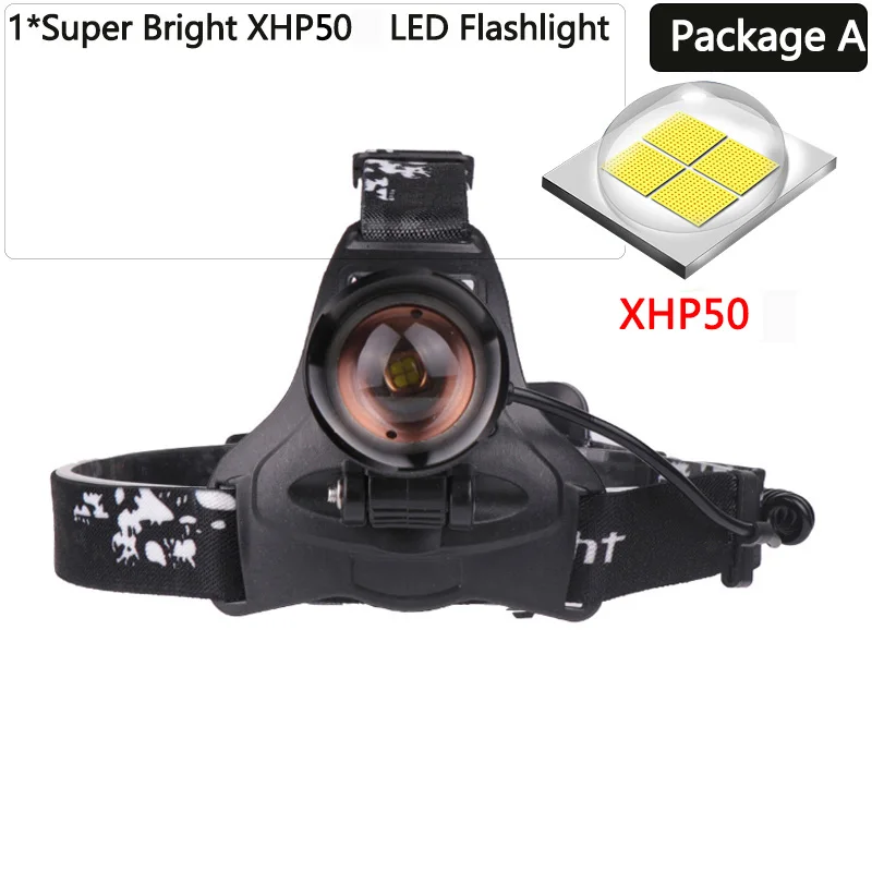 Самый мощный 6600mA 50 Вт XHP70.2 светодиодный налобный фонарь Водонепроницаемый масштабируемый головной светильник мощная головная вспышка лампа головной светильник фонарь подарочная коробка - Испускаемый цвет: Package A