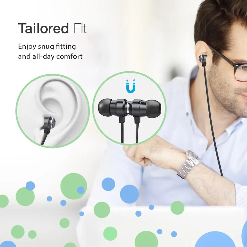 Mpow In ear Earphones Wired Earphones with Magnetic Connection with Mic and Inline Control Stereo Earbuds for iPhone X Android