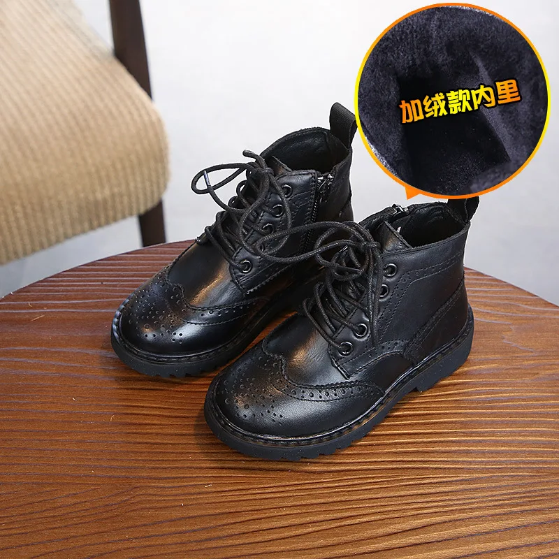 black-plus velvet Детские Ботинки martin детская обувь новая детская обувь на осень и зиму Корейская версия британских ретро-ботинок для мальчиков le - Цвет: black-plus velvet