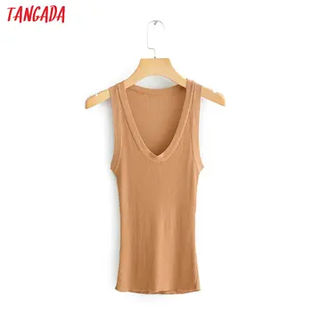 

Tangada Women solid knit strethy Tops Sexy Female Sleeveless Tanks Short Tops 2020 Summer Camis QJ40