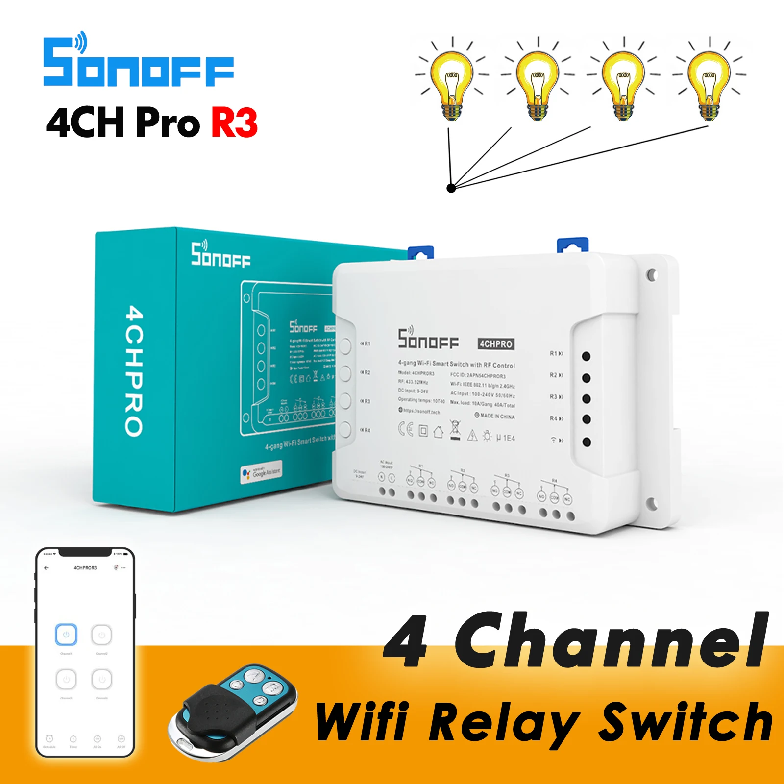 4CH Sonoff Smart Wireless Switch Module Alexa Google Home APP Remote Control UK 