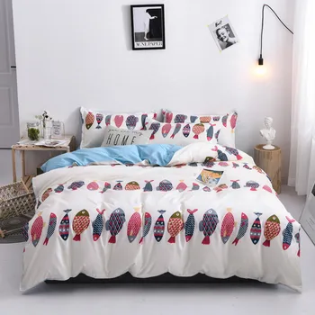

Kids bedding set fish duvet cover set bed sheet linen children carrot rabbit flower bedclothes boy girl home textile Full 3/4pcs