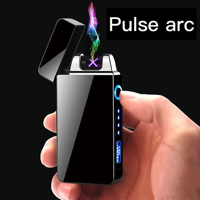 

Windproof Dual Arc Lighter Plasma Flameless Rechargeable Electric Lighter for Cigarette Candle with LED Power Display