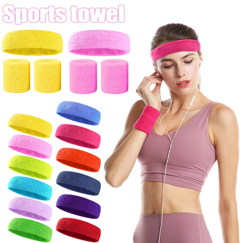 Sweatbands Set Colorful Headband Wristband Elastic Athletic Sweat Absorbing Towel For Men And