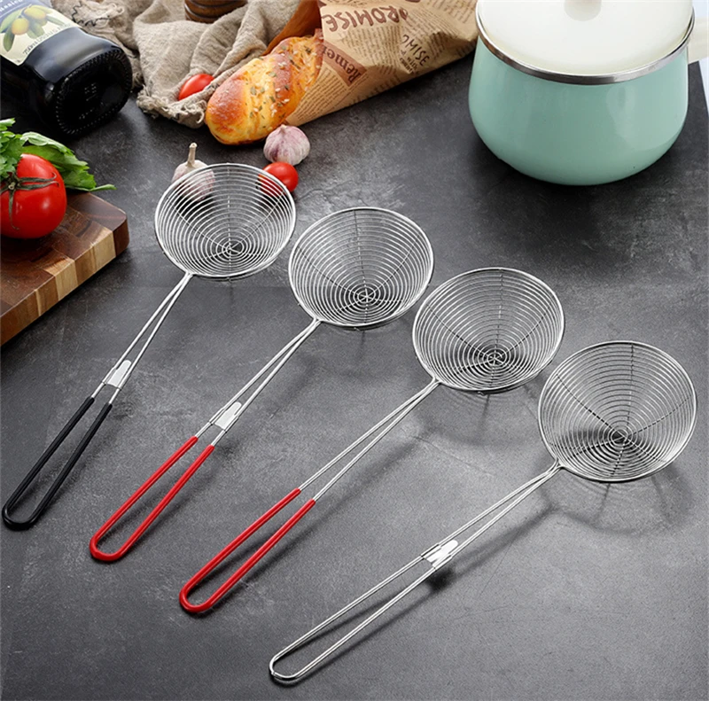 Long Handle Skimmer Stainless Steel Colander Residue Mesh Strainer Hot Pot Leak Oil Spoon Noodle Scoop Kitchen Cooking Tools