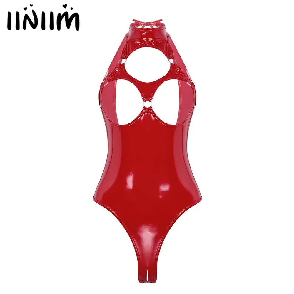 

Women Porno Latex Catsuit Wetlook Leather Leotard Body Suit Sexy Shop Femme Open Cup Lingerie Crotchless Teddy Babydoll Bodysuit