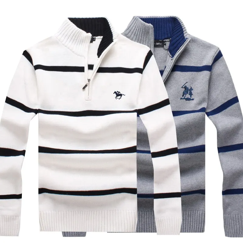 Otoño Invierno nuevo Polo de los hombres suéteres a rayas abrigo suéteres hombre suéteres gruesos Collar Slim de punto ajustada Jersey 3XL