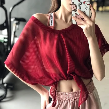 

Crop top Navel Loose-Fit Sports Short Sleeve T-shirt Women's Breathable Quick-Dry Exposed Back T-shirt WOMEN'S Overall Summer