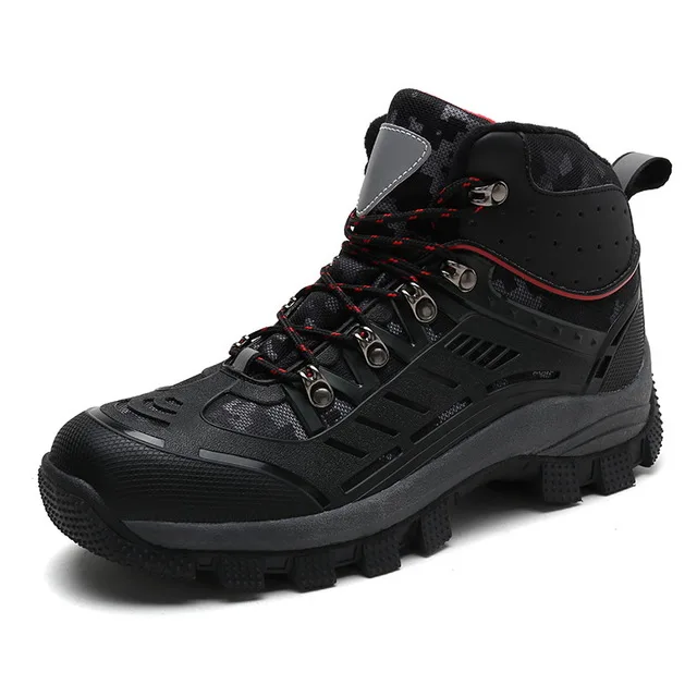 Тактическая обувь для альпинизма на открытом воздухе мужские Нескользящие походные охотничьи ботинки спортивные кроссовки водонепроницаемые горные треккинговые ботинки - Цвет: Black red