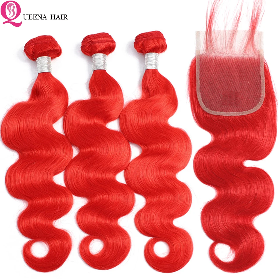 

Indian Red Bundles With Closure Body Wave Colored bundles with closure Vivid Red Human Hair 3 Bundles With Closure Remy Hair