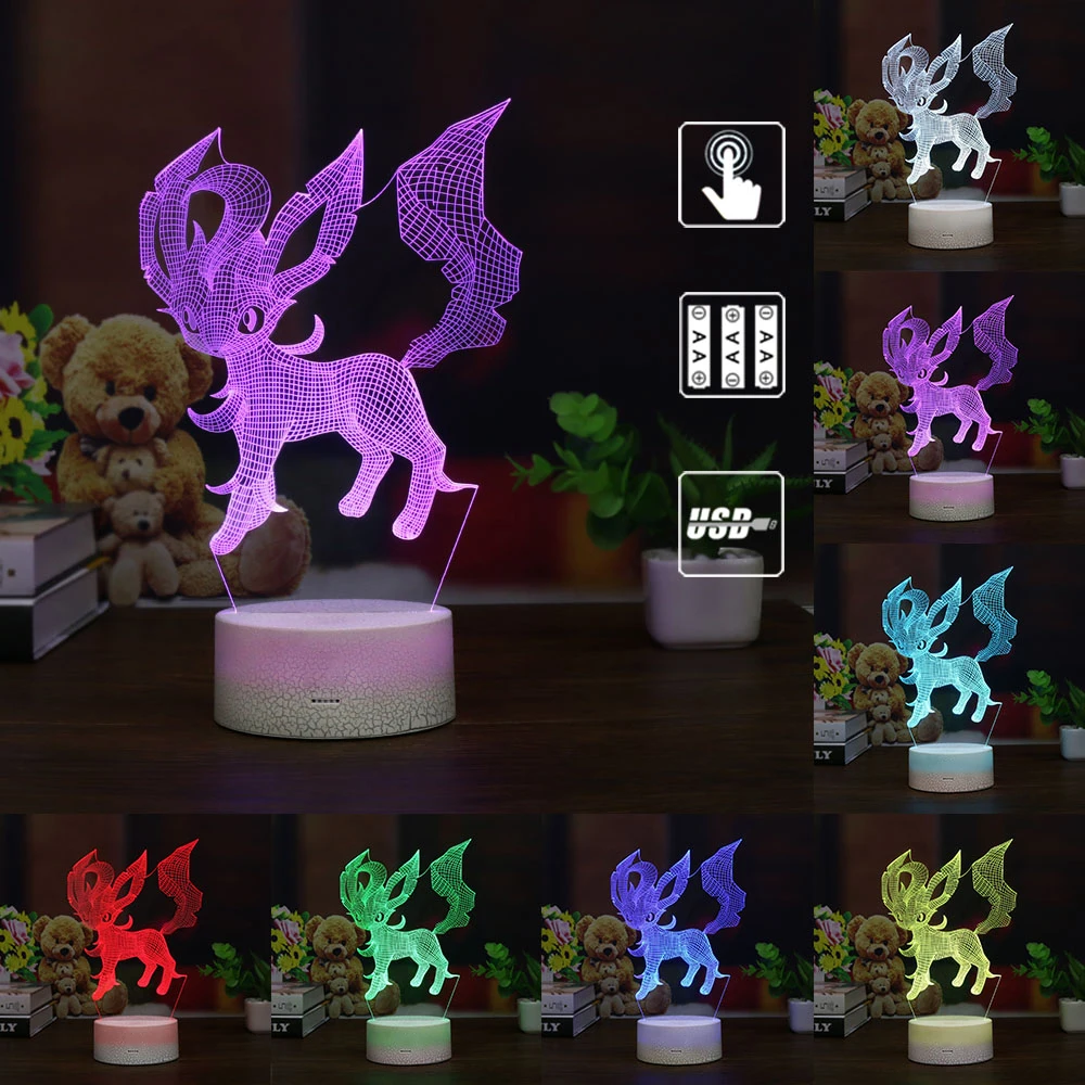 Мультяшная игра Покемон 3D лампа Eevee декоративная настольная лампа Umbreon Vaporeon Espeon роль Красочный ночник детский подарок