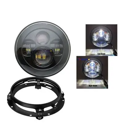 40W BLACK B Дюймов круглые светодиодные фары дальнего ближнего света подсветка Angel Eyes DRL фары для мотоцикла Чоппер Кафе Racer Bobber curiers - Цвет: 40W BLACK B