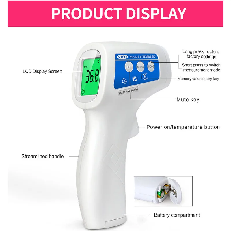 Cofoe Forehead Non Contact Infrared Best Baby Thermometer Body Temperature Fever Digital Measure Tool for Baby Adult