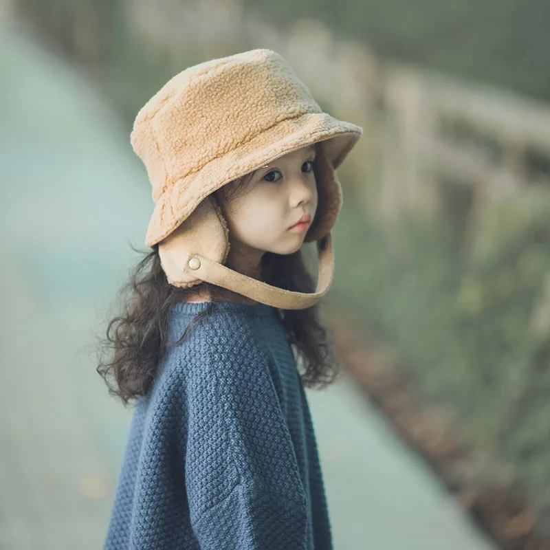 

Baby GIRL'S Hat Autumn And Winter Earmuff Ushanka CHILDREN'S Bucket Hat BOY'S Warm plus Velvet Bucket Hat Winter Korean-style Fa