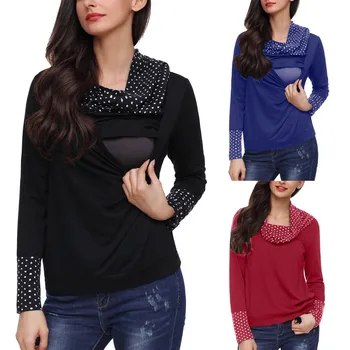 

Maternity Hoodies Sweatshirt Mothers Winter Long Sleeve Breastfeeding Nusring Dot Patchwork Pregnant Sweatshirt Pull Femme