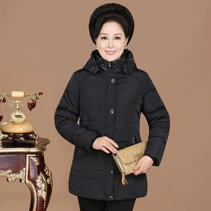 

Mid-length Elderly People Winter down Jacket Cotton-padded Clothes Women's Korean-style Large Size Thick Slim Fit Slimming Middl