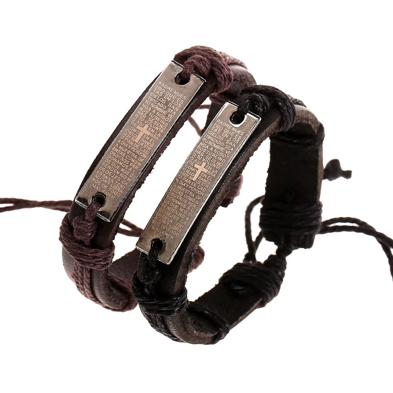 

2019 Scripture Leather Bracelet Cross Punk Jewelry Western Style Popular Charm Bracelets for Unisex Fashion Jewelry Accessories