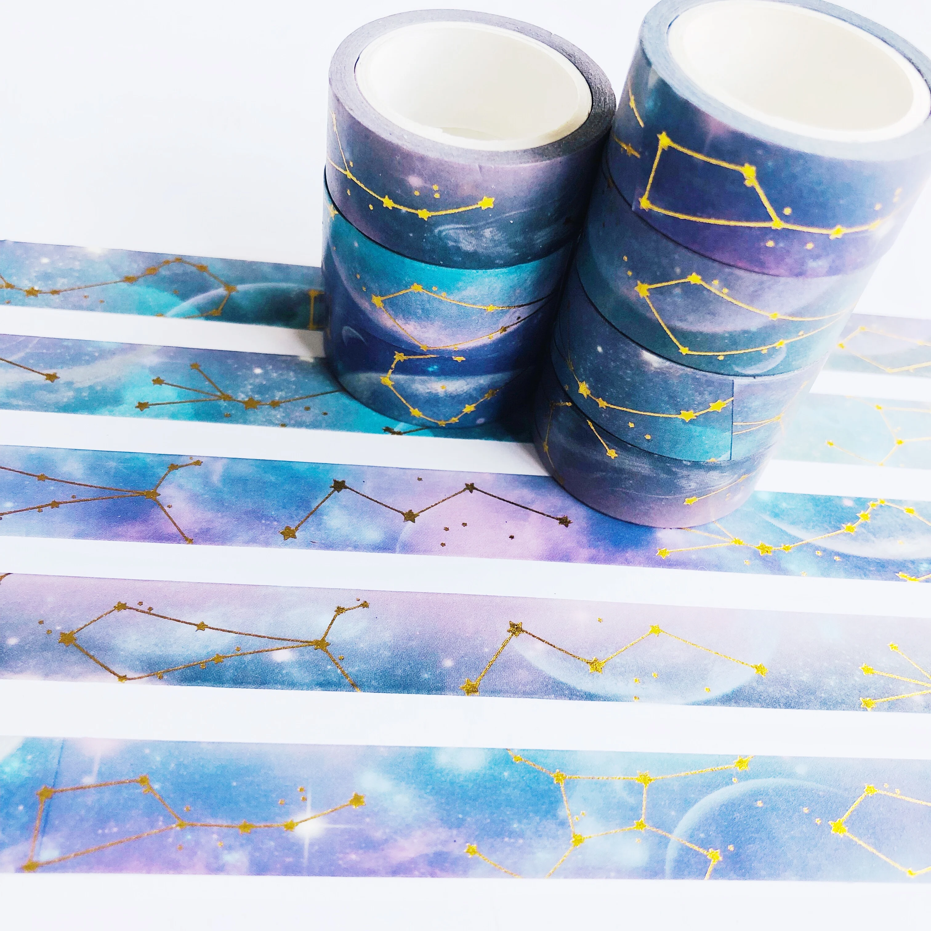 Cinta adhesiva de papel brillante para manualidades, cinta Washi para manualidades, 1,5 cm x 5m, gradiente, Galaxy Star Sky